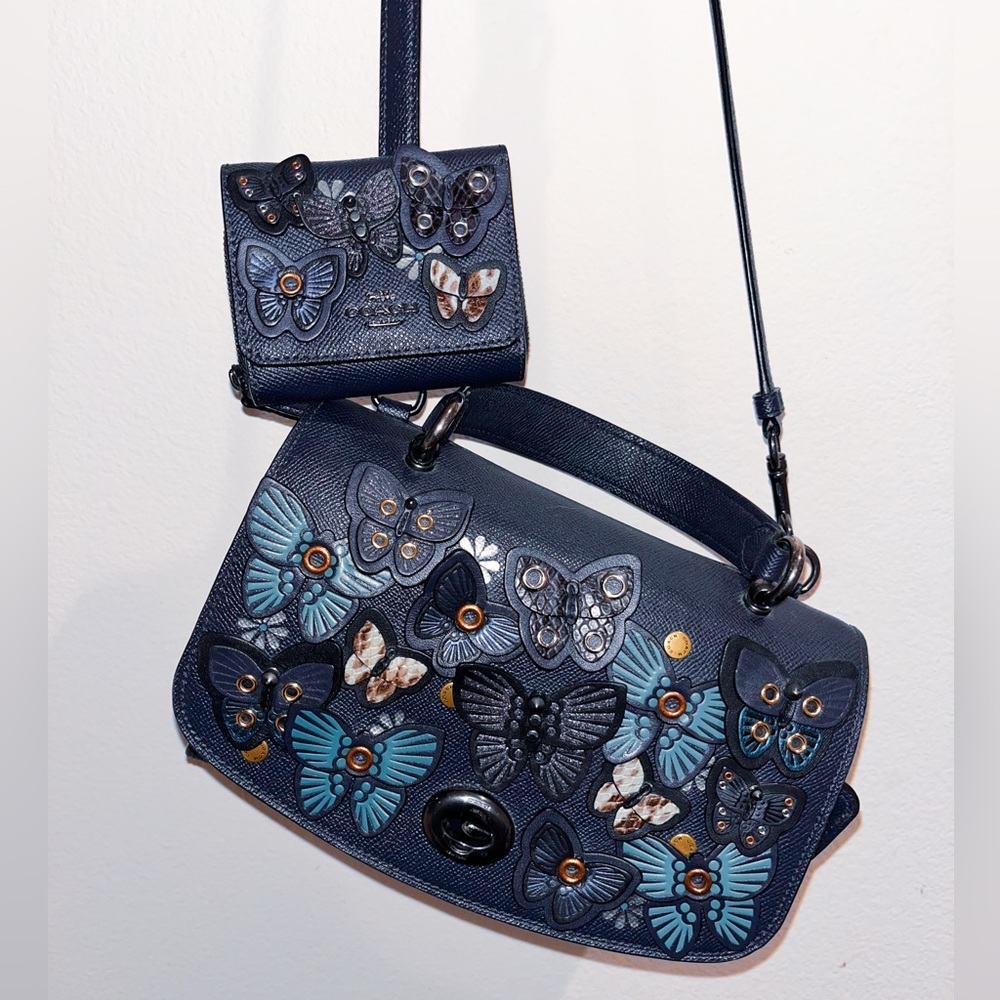 Coach Navy Blue Butterfly Embellished Wallet - Picture 6 of 6